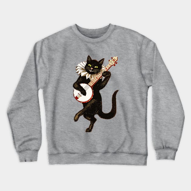 Cat Playing Banjo Crewneck Sweatshirt by redhornet